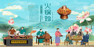火锅鸡背景墙