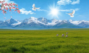 蓝天白云雪山大草原