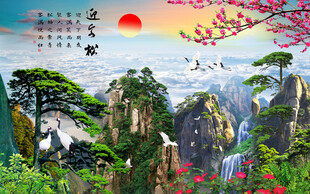 迎客松装饰画山水壁纸