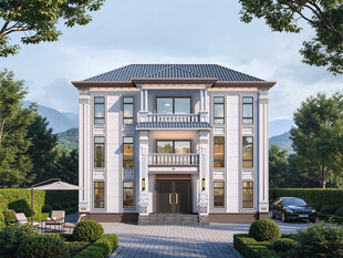 农村三层中式别墅外观设计图效果