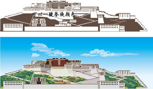 西藏地标建筑布达拉宫矢量图