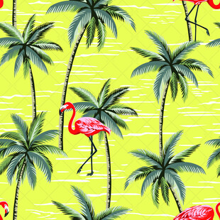 热带风情火烈鸟棕榈叶图案