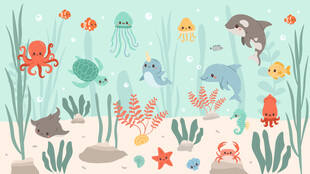 卡通鲸鱼可爱海豚海洋动物背景墙