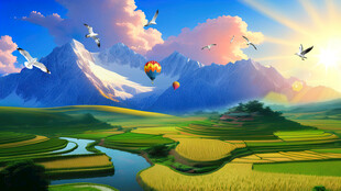 草原风景油画