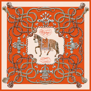 橙底骏马装饰图案丝巾