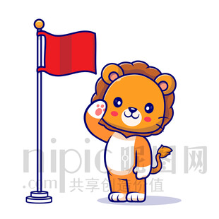 可爱卡通敬礼的狮子