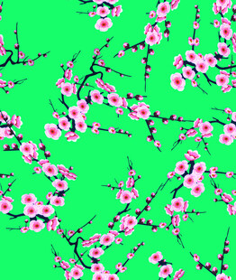 绿底粉色梅花枝图案
