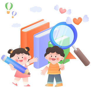 书籍放大镜铅笔孩子学习儿童插画
