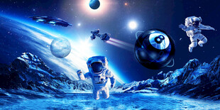 科技宇航员台球厅背景墙