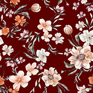 深红底花卉图案纹理