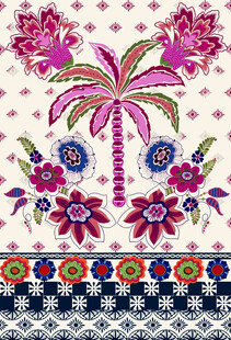 热带花卉刺绣图案设计