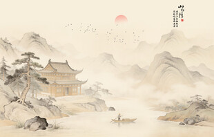 中式古风古典山水画背景