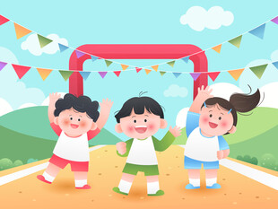 儿童运动会小孩子赛跑前放松插画