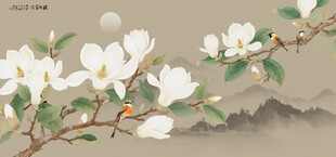 玉兰花工笔花鸟