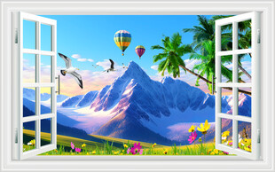 雪山下的草地 窗画