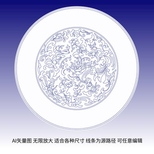 中式青花瓷缠枝双凤莲花传统花纹