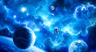 蓝色太空星球宇航员银河星空背景