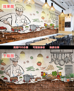 复古卡通美食背景墙图片