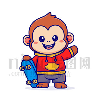 拿滑板的可爱小猴