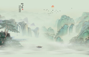 新中式水墨山水画背景墙