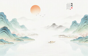 中式古风山水背景图