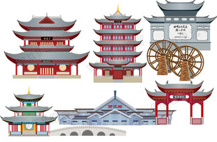 丽江地标丽江古城万古楼木府矢量