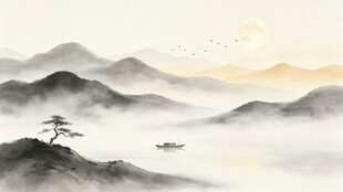 水墨山水间意境山水画