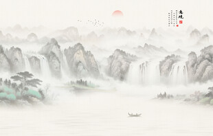 中国风意境水墨山水画背景墙