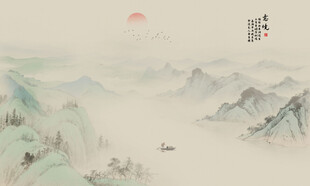 新中式国画山水电视背景墙