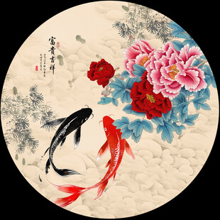 牡丹鲤鱼图
