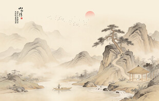 宋氏美学新中式山水背景墙壁画