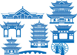 丽江地标丽江古城黑龙潭矢量图