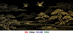 山水古柏线条