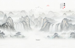 水墨禅意山水画