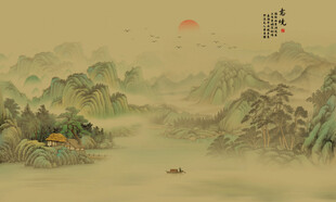 国画山水画背景墙