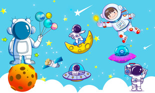 六一儿童节背景卡通星空宇航员背