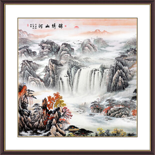 山水瀑布国画风景图
