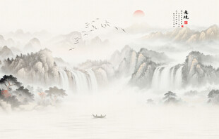 新中式国画山水装饰画背景墙
