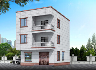 三层白色自建住宅外观