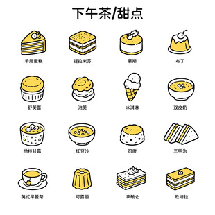 矢量卡通手绘下午茶甜点图标