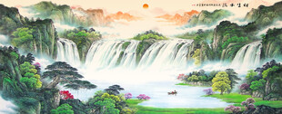 山水国画风景流水生财
