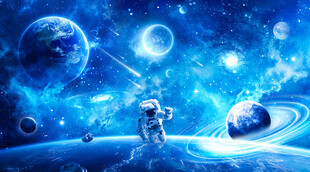 璀璨银河宇航员太空星球宇宙背景