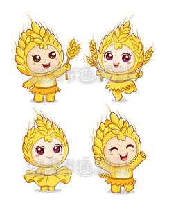 可爱小麦精灵麦穗卡通形象集合