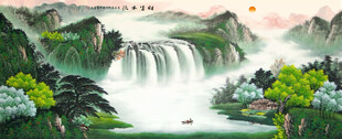 山水国聚宝盆风水画
