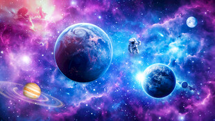 璀璨银河太空宇航员星球宇宙背景