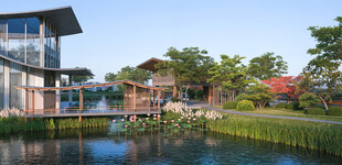 湖畔现代风建筑景观