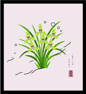 手绘矢量图插画 水墨风兰花插画