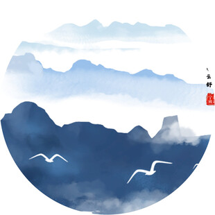 水墨山水间飞鸟景致