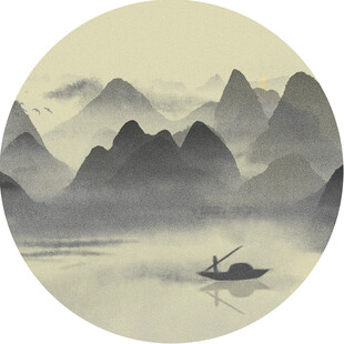 水墨山水间的孤舟意境