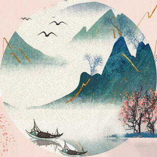 水墨山水间的悠然行舟